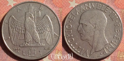 Италия 1 лира 1941 г., редкая, KM# 77b, 372-107