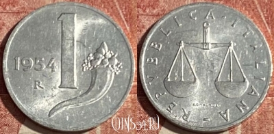 Италия 1 лира 1954 года, KM# 91, 416p-020
