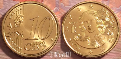 Италия 10 евроцентов 2009 года, KM# 247, UNC, 103k-133