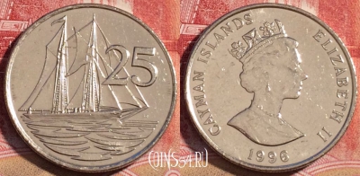 Каймановы острова 25 центов 1996 года, KM# 90a, 060c-045