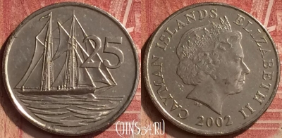 Каймановы острова 25 центов 2002 года, KM# 134, 055n-130