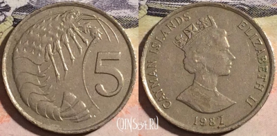 Каймановы острова 5 центов 1987 года, KM# 88, 168-060