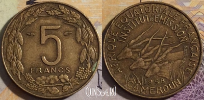Камерун 5 франков 1958 года, KM# 10, 157-129