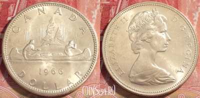 Канада 1 доллар 1966 года, Ag, KM# 64.1, 072b-039