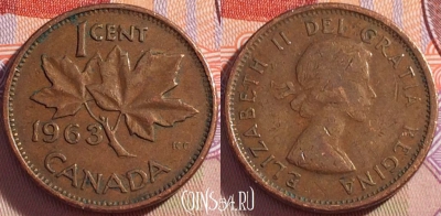Канада 1 цент 1963 года, KM# 49, 097a-093