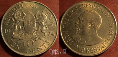 Кения 10 центов 1974 года, KM# 11, 50-155