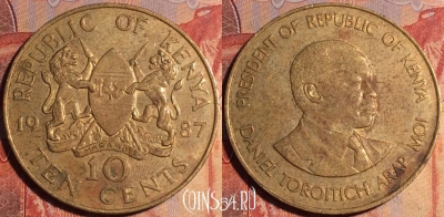Кения 10 центов 1987 года, KM# 18, 163a-068