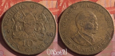 Кения 10 центов 1990 года, KM# 18, 188k-097
