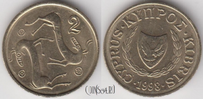 Кипр 2 цента 1998 года, KM# 54.3, 125-079