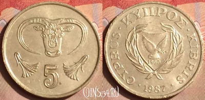 Кипр 5 центов 1987 года, KM# 55.2, 446-118