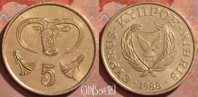 Кипр 5 центов 1988 года, KM# 55.2, 371k-049
