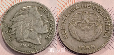 Колумбия 10 сентаво 1956 года, KM 212, 114-102