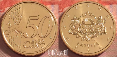 Латвия 50 евроцентов 2014 года, KM# 155, UNC, 107k-067