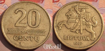 Литва 20 центов 1997 года, KM# 107, 105c-098