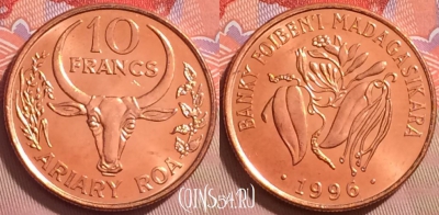 Мадагаскар 10 франков 1996 года, KM# 22, UNC, 120j-102