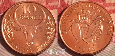 Мадагаскар 10 франков 1996 года, KM# 22, UNC, 268-072