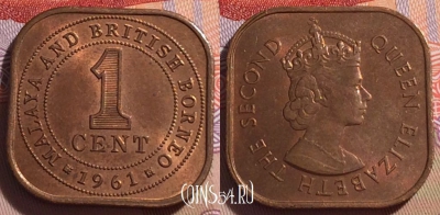 Малайя и Британское Борнео 1 цент 1961 г., KM# 5, 094c-027
