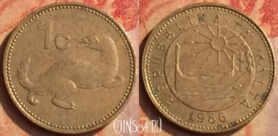 Мальта 1 цент 1986 года, KM# 78, 214o-058