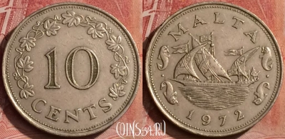 Мальта 10 центов 1972 года, KM# 11, 066l-037