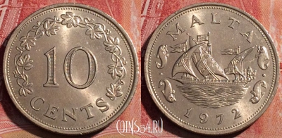Мальта 10 центов 1972 года, KM# 11, 068c-085