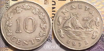 Мальта 10 центов 1972 года, KM# 11, 143-076