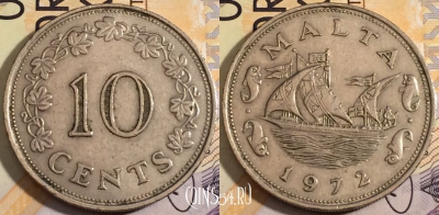 Мальта 10 центов 1972 года, KM# 11, 187-144