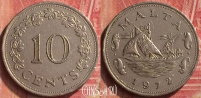 Мальта 10 центов 1972 года, KM# 11, 222m-021