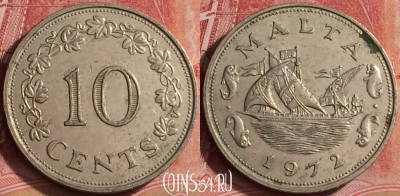 Мальта 10 центов 1972 года, KM# 11, 391-090