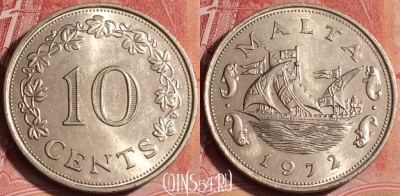 Мальта 10 центов 1972 года, KM# 11, 393-052