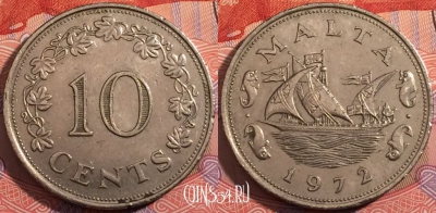 Мальта 10 центов 1972 года, KM# 11, a074-003