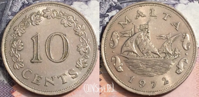 Мальта 10 центов 1972 года, KM# 11, a082-069