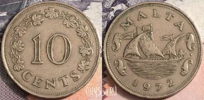 Мальта 10 центов 1972 года, KM# 11, a085-079