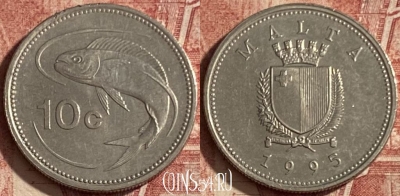 Мальта 10 центов 1995 года, KM# 96, 090q-043 ♛