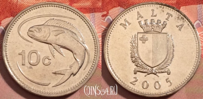 Мальта 10 центов 2005 года, KM# 96, 242-116