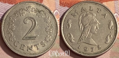 Мальта 2 цента 1972 года, KM# 9, 365p-144
