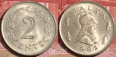 Мальта 2 цента 1982 года, KM# 9, 218-060
