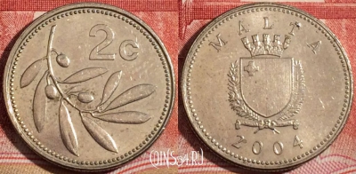 Мальта 2 цента 2004 года, KM# 94, 219-068