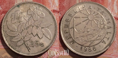 Мальта 25 центов 1986 года, KM# 80, 228-018