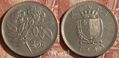Мальта 25 центов 1993 года, KM# 97, 088q-033