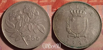 Мальта 25 центов 1995 года, KM# 97, 199f-027