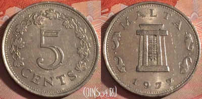 Мальта 5 центов 1977 года, KM# 10, 119b-058