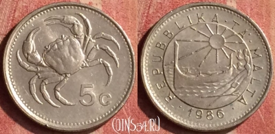 Мальта 5 центов 1986 года, KM# 77, 388n-079