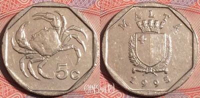 Мальта 5 центов 1995 года, KM# 95, a146-083