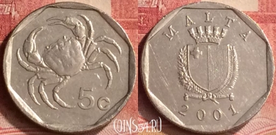 Мальта 5 центов 2001 года, KM# 95, 195m-002