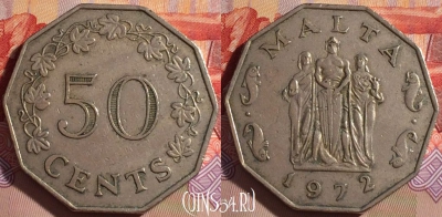 Мальта 50 центов 1972 года, KM# 12, 082b-049