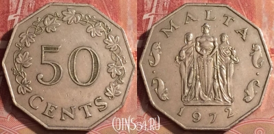 Мальта 50 центов 1972 года, KM# 12, 391-040