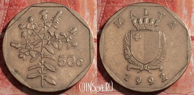 Мальта 50 центов 1992 года, KM# 98, 231-033