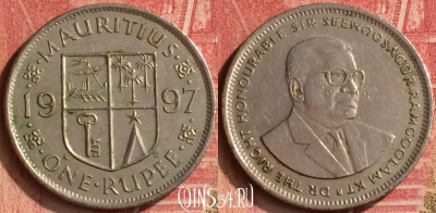 Маврикий 1 рупия 1997 года, KM# 55, 352n-047