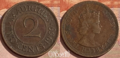 Маврикий 2 цента 1959 г., редкая, KM# 32, 353p-107