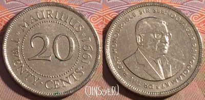 Маврикий 20 центов 1991 года, KM# 53, 194a-109